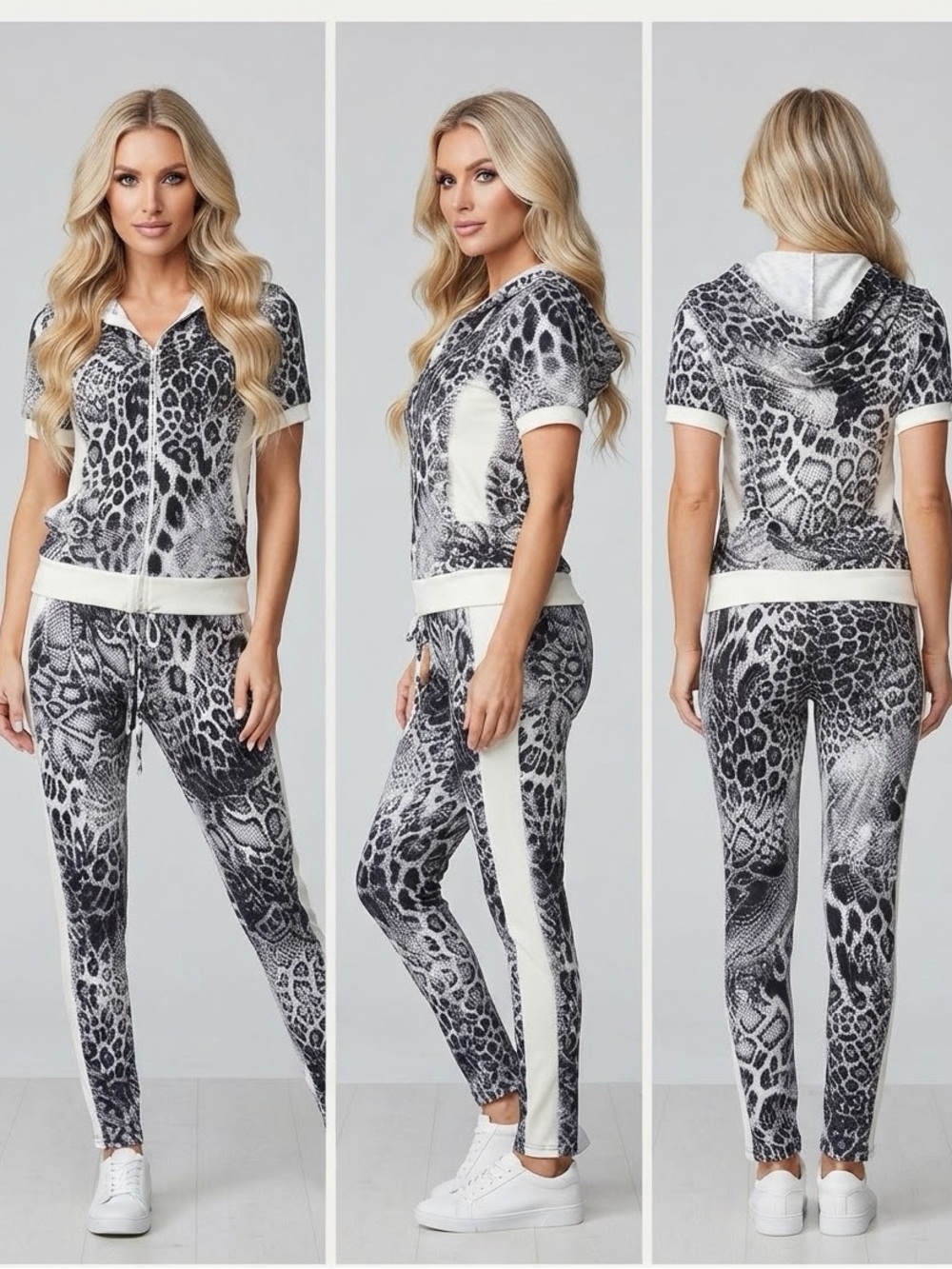SALE💥NWT WOMEN TRACKSUIT SET HOODED JACKET/PANTS ZIPPED LOUNGEWEAR ANIMAL PRINT